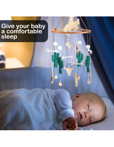 Móvil de cuna vaquero boho de madera con campana - 24x23 cm