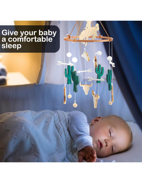 Móvil de cuna vaquero boho de madera con campana - 24x23 cm