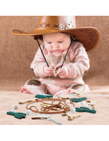 Móvil de cuna vaquero boho de madera con campana - 24x23 cm