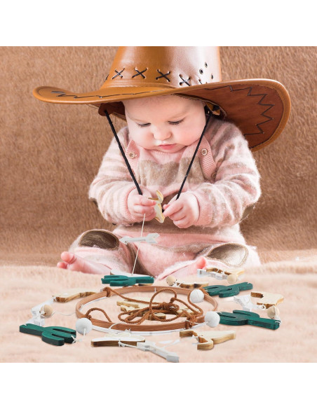 Móvil de cuna vaquero boho de madera con campana - 24x23 cm