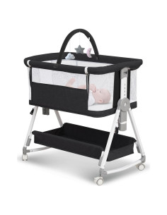 Cuna Lateral 3 en 1 MEICHYUN Negra Plegable con Juguetes