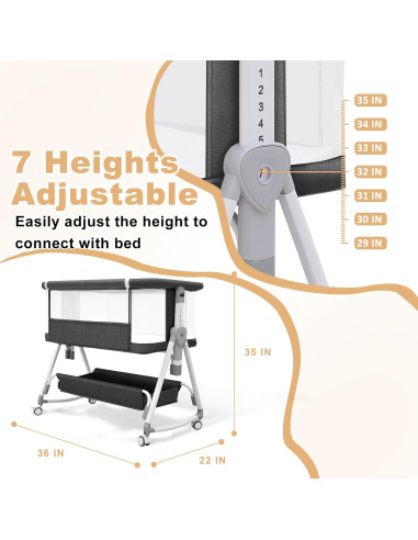 Cuna Lateral 3 en 1 MEICHYUN Negra Plegable con Juguetes