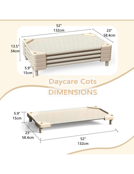 Camas apilables para preescolar NOUJULOUN 4 unidades beige claro