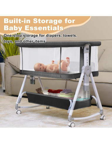 Cuna Lateral 3 en 1 MEICHYUN Negra Plegable con Juguetes