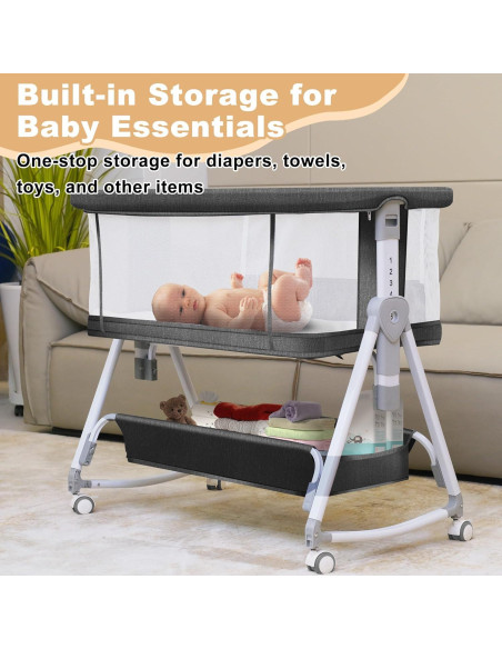 Cuna Lateral 3 en 1 MEICHYUN Negra Plegable con Juguetes Cuna Lateral 3 en 1 MEICHYUN Negra Plegable con Juguetes