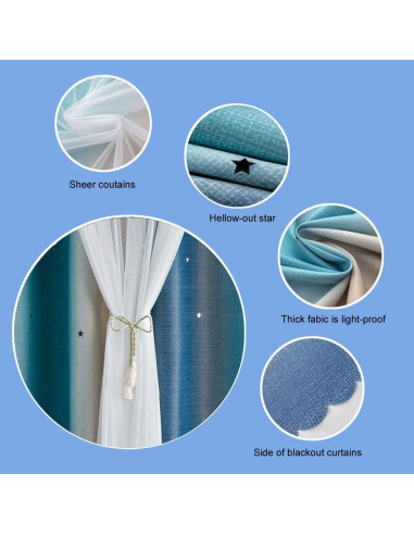 Cortinas Opacas Ombre Arcoíris FANLI 132x213 cm 2 Piezas