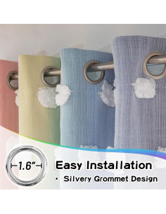 Cortinas Opacas de Pom Pom MYSKY HOME 52x63 cm Arcoíris 2 Paneles 2