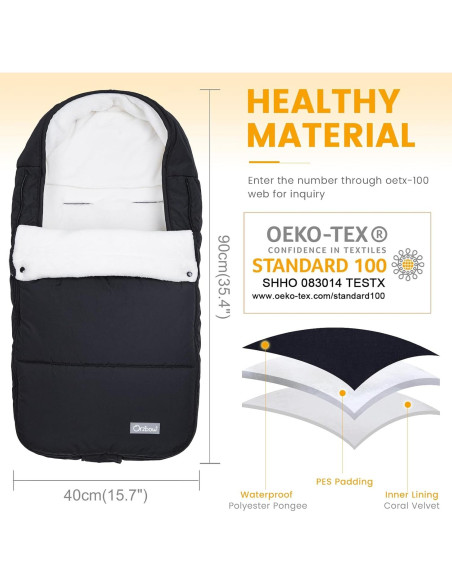 Saco de pies Orzbow negro para cochecito 90x48 cm Saco de pies Orzbow negro para cochecito 90x48 cm