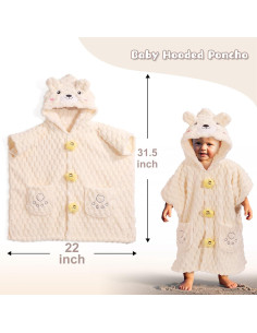 Poncho Toalla para Niños WODHOY Oveja Beige, Suave y Absorbente 2