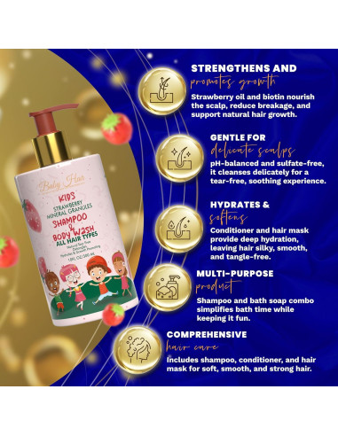 Champú y Gel de Baño Baby Hair 295 ml - Sin Sulfatos, Fresa