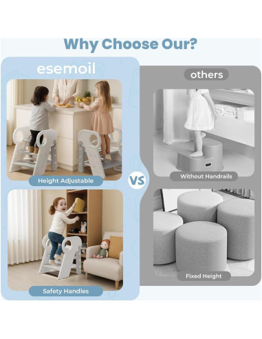 Taburete Ajustable Esemoil para Niños 3 Pasos Antideslizante