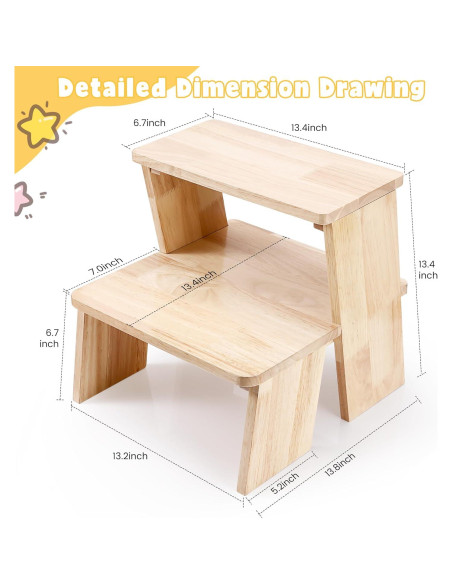 Escalera de Madera para Niños Termanic 2 Escalones Antideslizante
