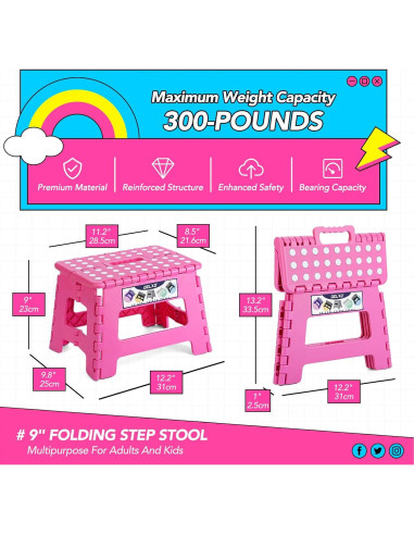 Taburete Plegable Delxo Rosa 22.86 cm Antideslizante 136 kg