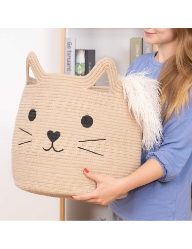 Cesta de Almacenamiento Grande VK VK-LIVING Gato Yute 15L