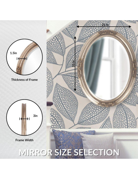 Espejo Ovalado Howard Elliott Queen Ann Plata Antigua 83.8x63.5cm