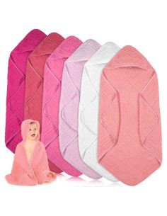 Toallas de Bebé con Capucha Peryiter 6 Pcs Algodón Rosa 81x81cm