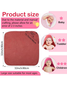 Toallas de Bebé con Capucha Peryiter 6 Pcs Algodón Rosa 81x81cm 2