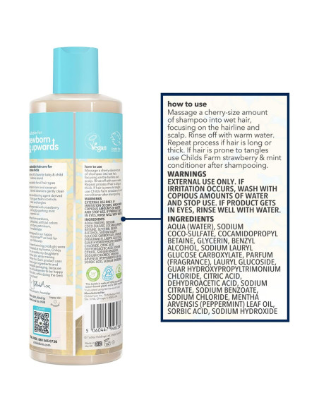 Champú para Niños Childs Farm 500 ml - Piel Sensible, Fresa y Menta