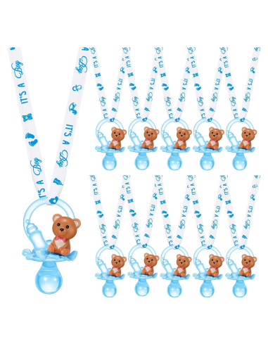 Collar de Chupetes Baby Shower Coume 36 Pcs Oso Azul Blanco