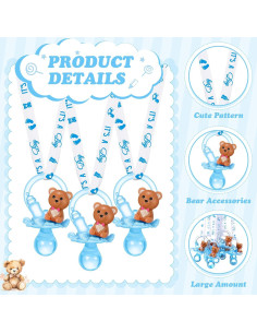 Collar de Chupetes Baby Shower Coume 36 Pcs Oso Azul Blanco 2