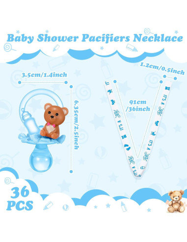 Collar de Chupetes Baby Shower Coume 36 Pcs Oso Azul Blanco