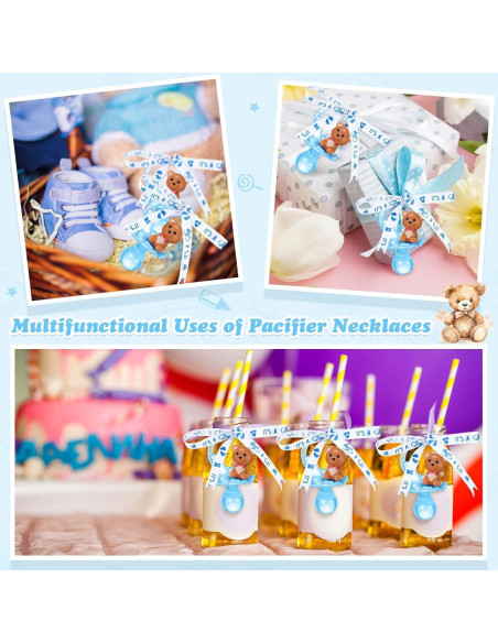 Collar de Chupetes Baby Shower Coume 36 Pcs Oso Azul Blanco