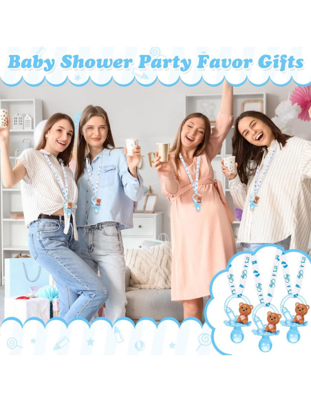 Collar de Chupetes Baby Shower Coume 36 Pcs Oso Azul Blanco