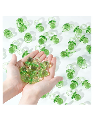 36 Chupetes Acrílicos Verdes para Baby Shower 4.45 cm