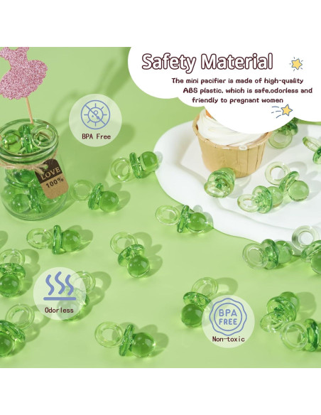36 Chupetes Acrílicos Verdes para Baby Shower 4.45 cm