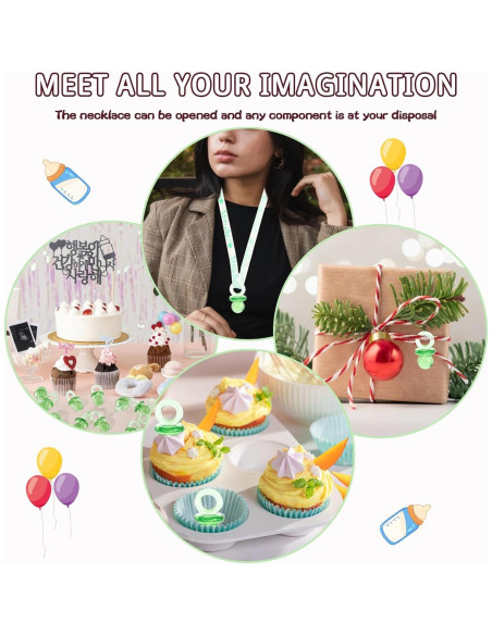 36 Chupetes Acrílicos Verdes para Baby Shower 4.45 cm