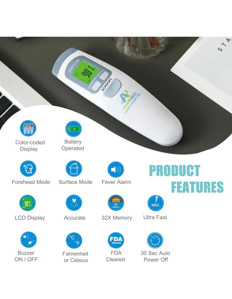 Termómetro Digital Infrarrojo Amplim AMP1706 para Bebés y Adultos