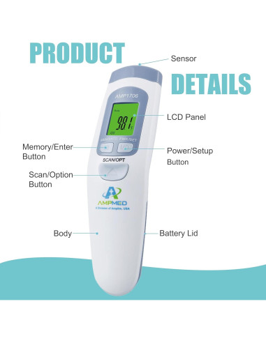 Termómetro Digital Infrarrojo Amplim AMP1706 para Bebés y Adultos