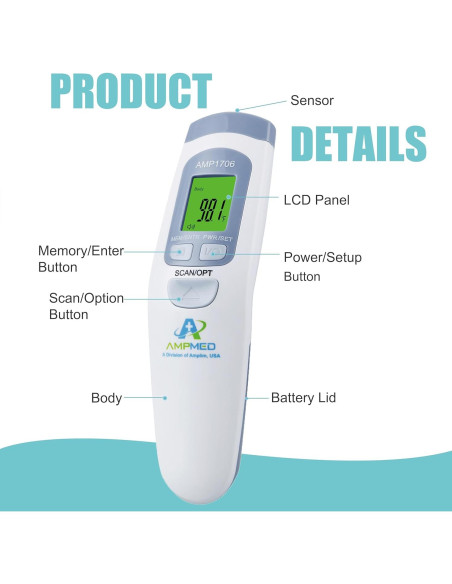 Termómetro Digital Infrarrojo Amplim AMP1706 para Bebés y Adultos
