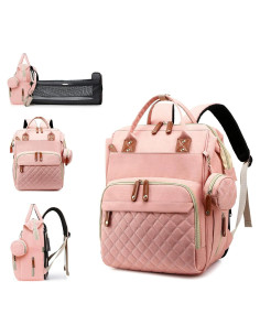 Mochila para Pañales Rosa MT1001 con Estación de Cambio y USB