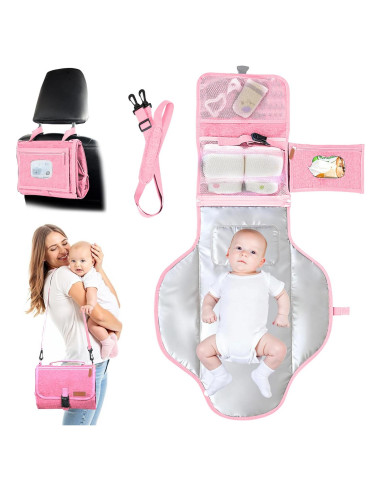 Almohadilla de Cambio de Pañales Portátil UBRAVOO Rosa 68.5x56 cm