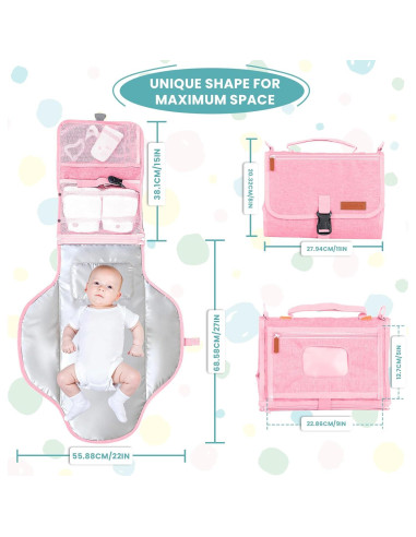 Almohadilla de Cambio de Pañales Portátil UBRAVOO Rosa 68.5x56 cm
