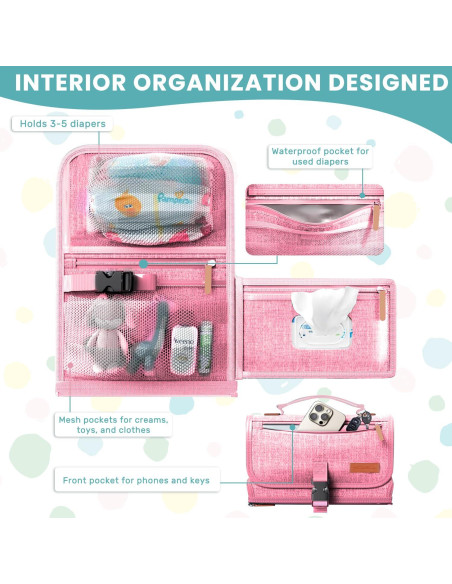 Almohadilla de Cambio de Pañales Portátil UBRAVOO Rosa 68.5x56 cm