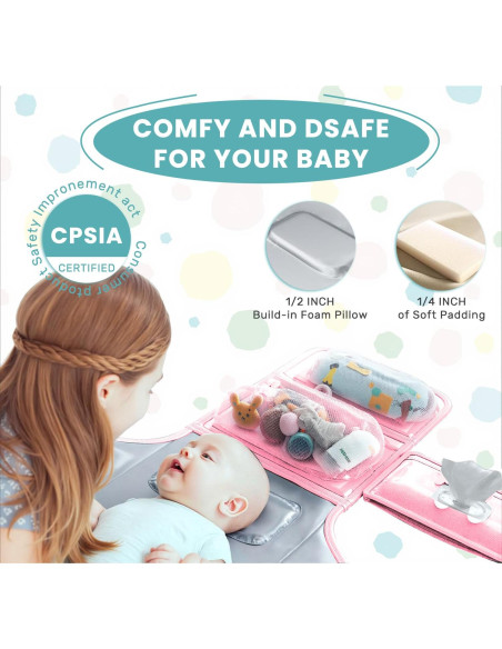 Almohadilla de Cambio de Pañales Portátil UBRAVOO Rosa 68.5x56 cm