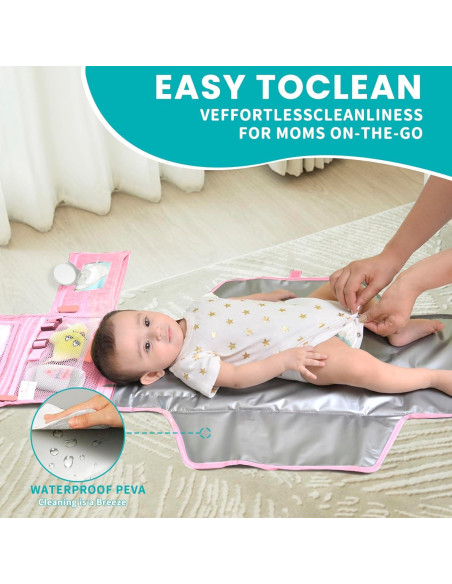 Almohadilla de Cambio de Pañales Portátil UBRAVOO Rosa 68.5x56 cm