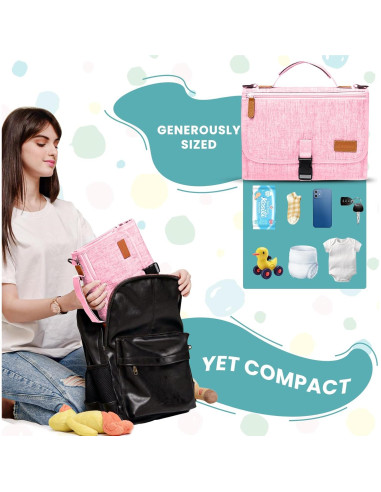 Almohadilla de Cambio de Pañales Portátil UBRAVOO Rosa 68.5x56 cm