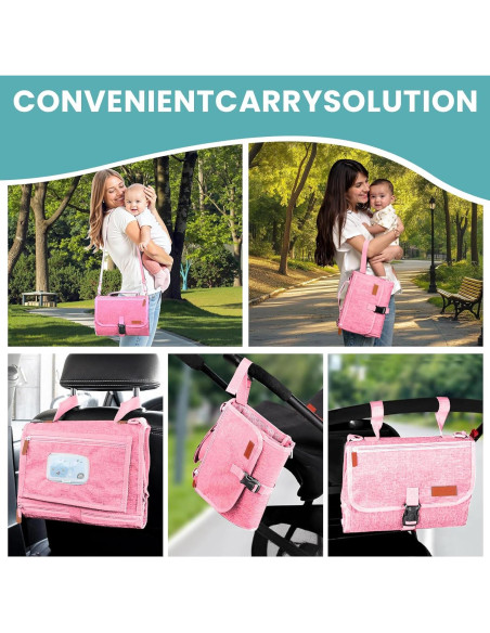 Almohadilla de Cambio de Pañales Portátil UBRAVOO Rosa 68.5x56 cm