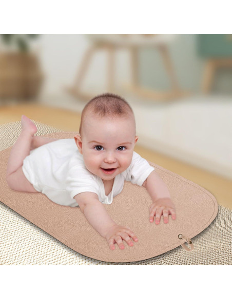 Manta Cambiadora de Pañales Portátil Beige - Cuero Sintético Impermeable 76x43cm