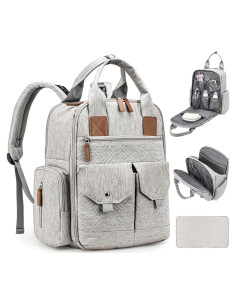 Mochila para Pañales Unisex Gris Claro con Cambiador Portátil