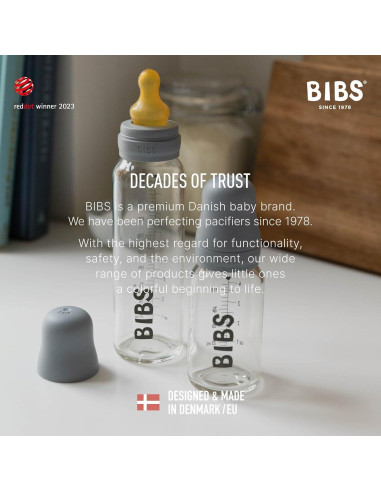 BIBS Botellas de Vidrio para Bebés 225 ml Anti-Cólicos