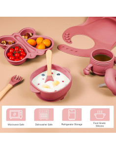 Juego de Alimentación de Silicona MIICASA 7 Piezas Rosa 2