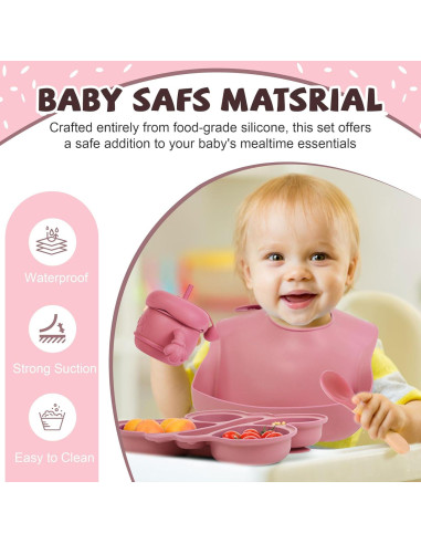 Juego de Alimentación de Silicona MIICASA 7 Piezas Rosa