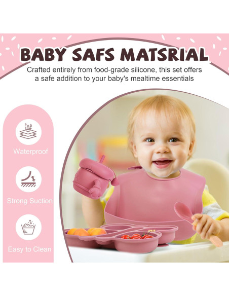 Juego de Alimentación de Silicona MIICASA 7 Piezas Rosa