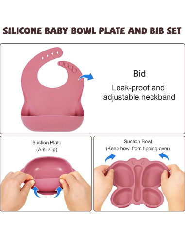 Juego de Alimentación de Silicona MIICASA 7 Piezas Rosa