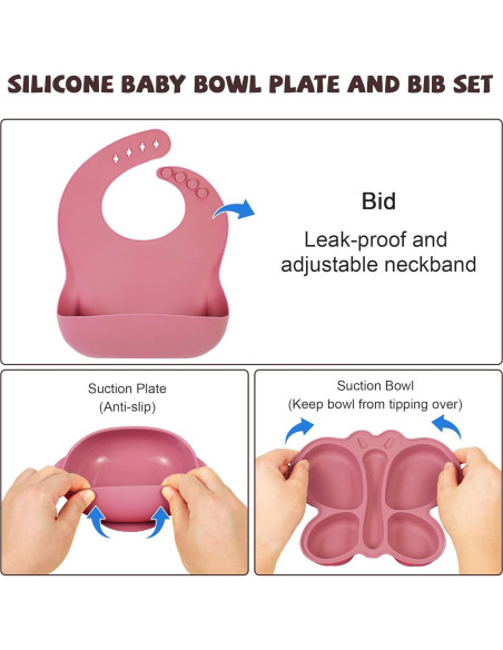 Juego de Alimentación de Silicona MIICASA 7 Piezas Rosa