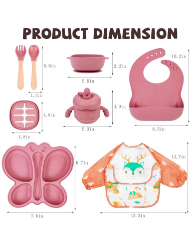 Juego de Alimentación de Silicona MIICASA 7 Piezas Rosa